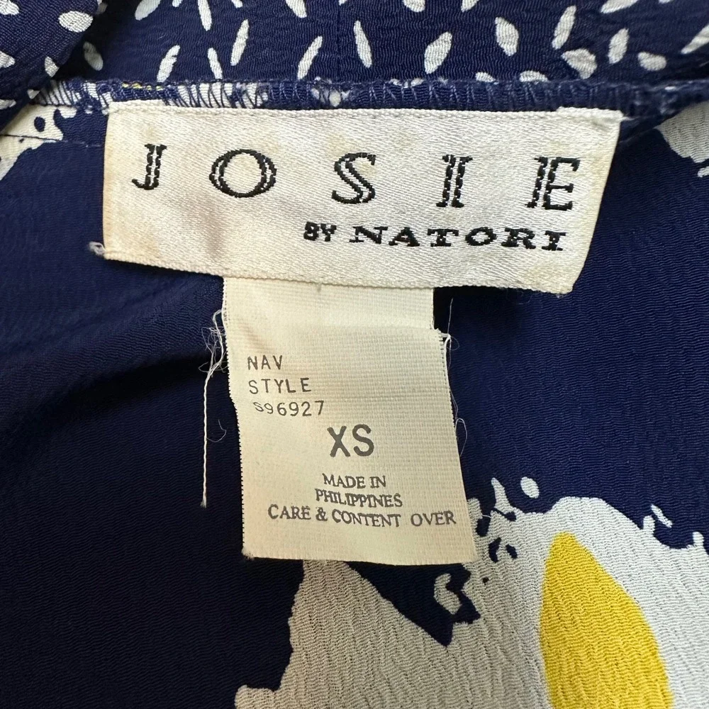Josie by Natori Navy Blue Yellow Floral Short Kimono Robe Belted Oversized XS